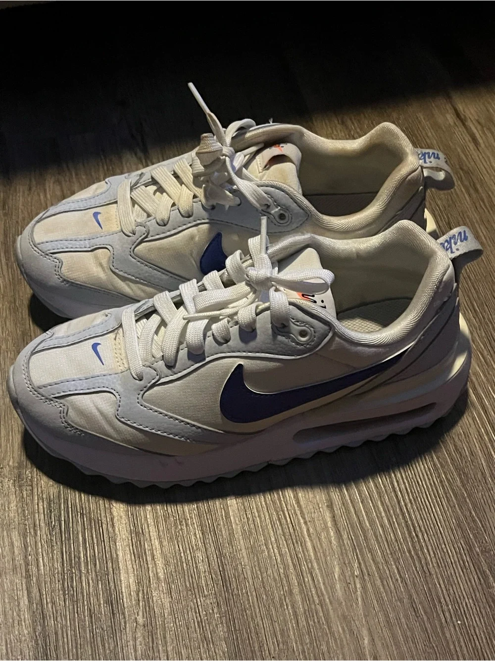 Nike Kids White Sneakers with Purple/Blue Swoosh